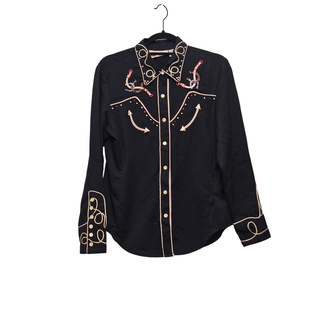 Scully Western Shirt Womens S Embroidered Happy Trails Rodeo Cowgirl Equestrian